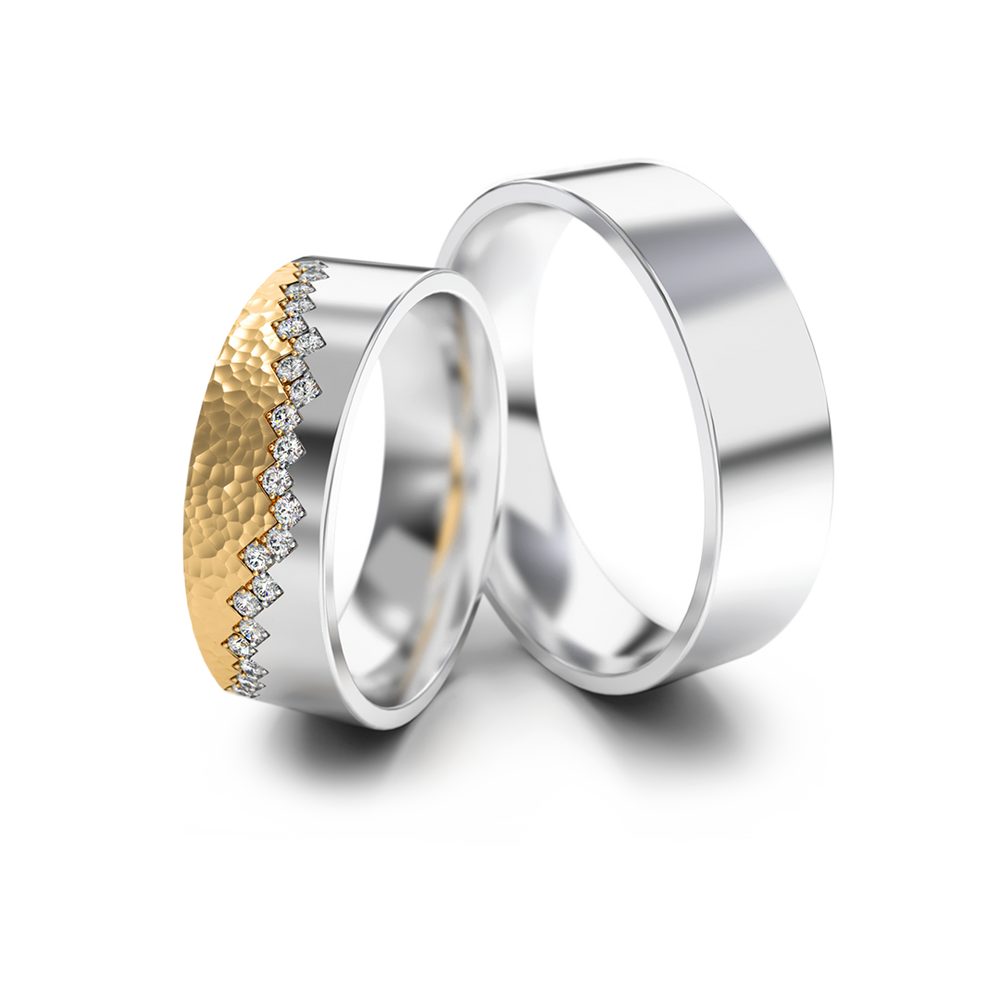 
                  
                    Dviejų spalvų aukso vestuviniai žiedai su deimantais 6 mm pločio, 0.21 ct, 585 praba
                  
                