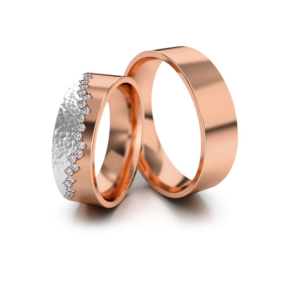 
                  
                    Dviejų spalvų aukso vestuviniai žiedai su deimantais 6 mm pločio, 0.21 ct, 585 praba
                  
                