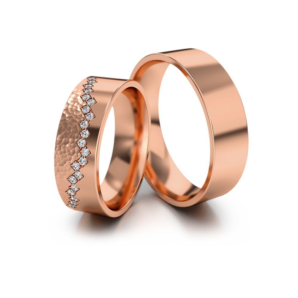 
                  
                    Dviejų spalvų aukso vestuviniai žiedai su deimantais 6 mm pločio, 0.21 ct, 585 praba
                  
                