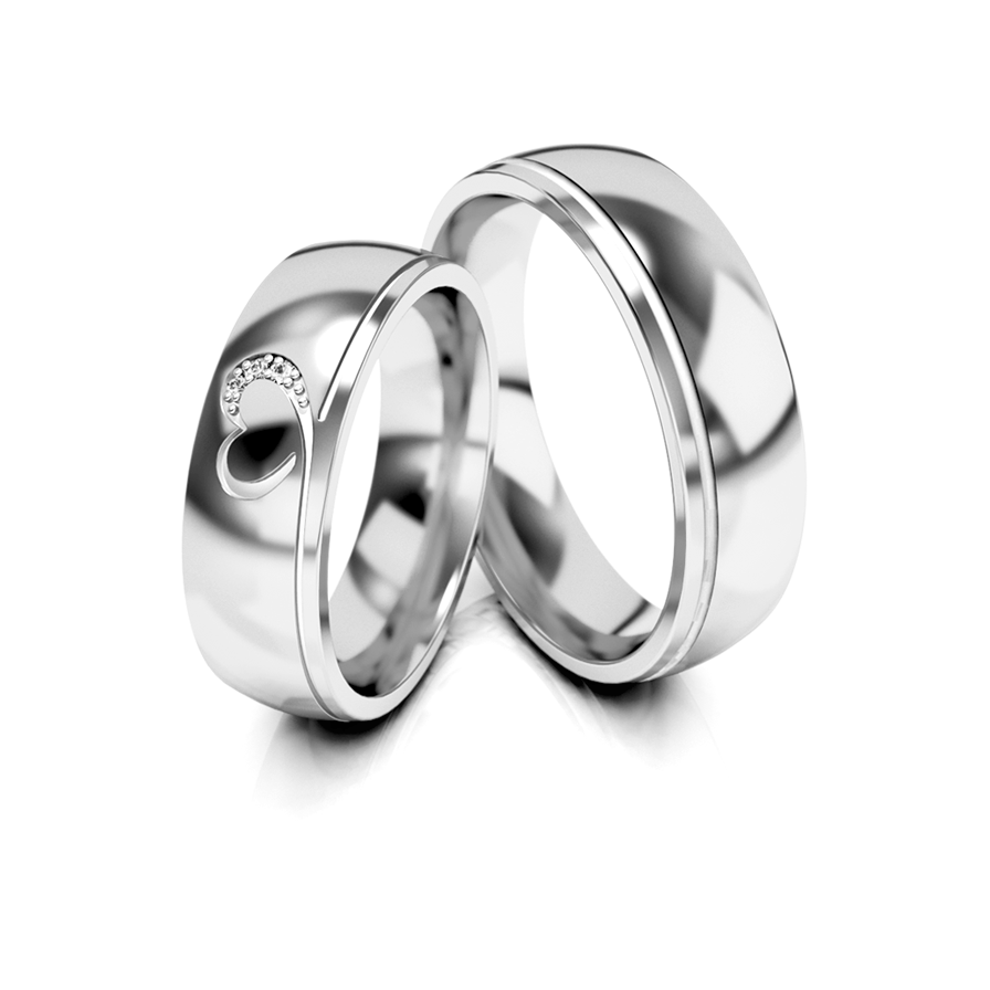 
                  
                    Vestuviniai žiedai – geltono ir balto aukso su deimantais, širdies motyvu, 5.5 mm pločio
                  
                