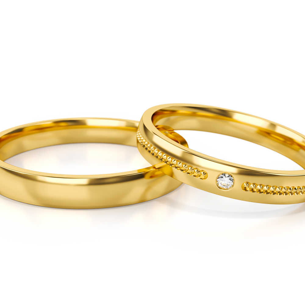 Klasikiniai 3 mm pločio geltono aukso žiedai su deimantu – ADORO juvelyrika
