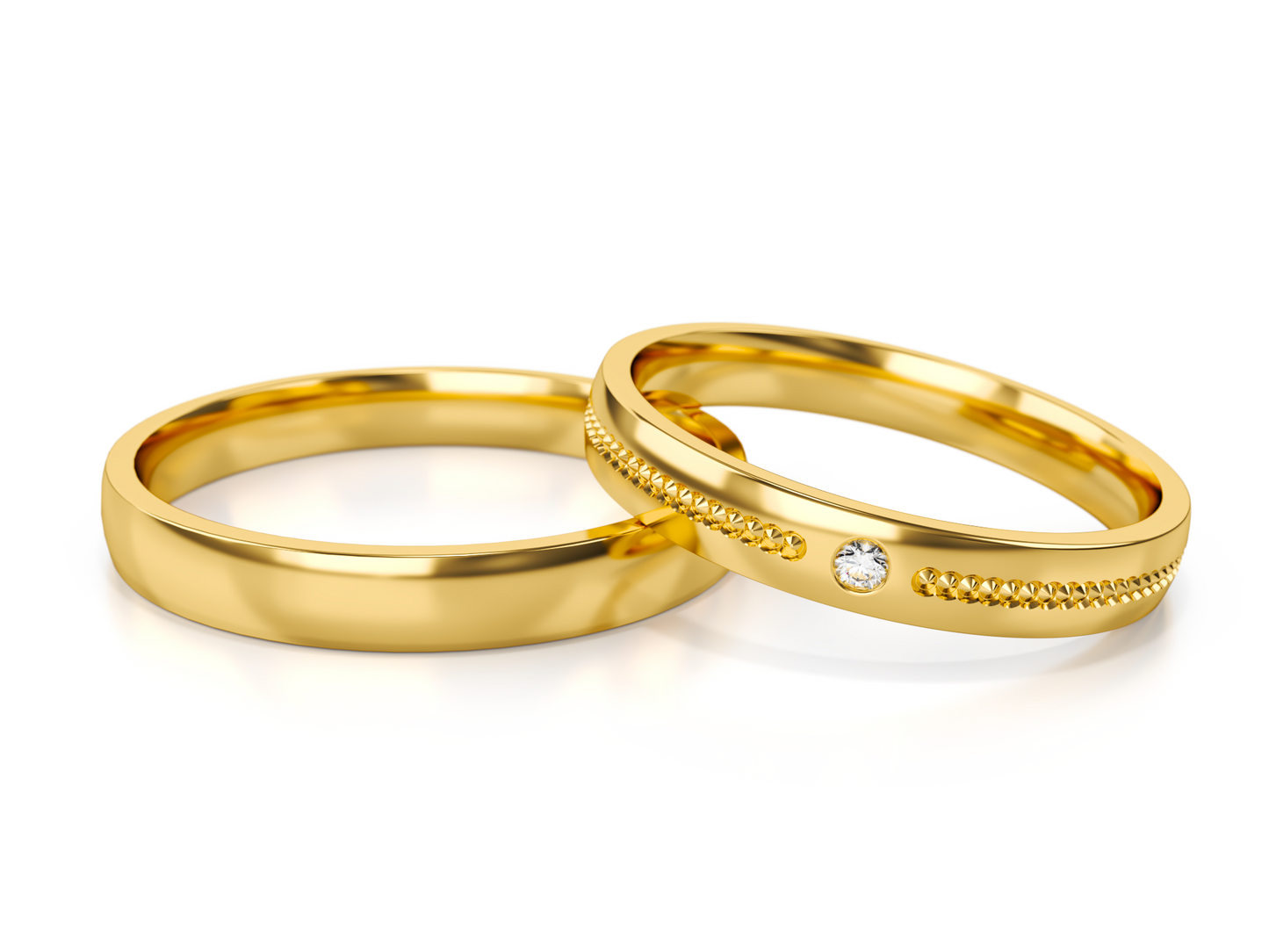 Klasikiniai 3 mm pločio geltono aukso žiedai su deimantu – ADORO juvelyrika