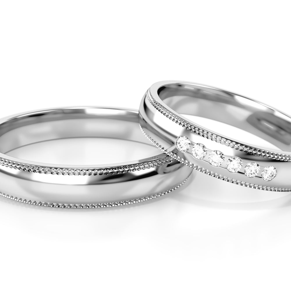 
                  
                    Dviejų spalvų aukso vestuviniai žiedai su deimantais 4 mm pločio, 0.09 ct, 585 praba
                  
                