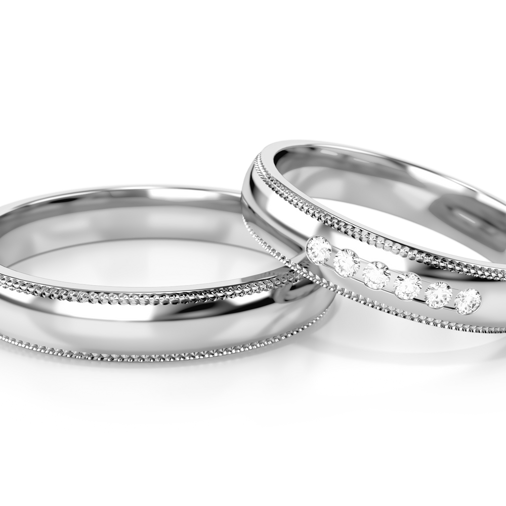 
                  
                    Dviejų spalvų aukso vestuviniai žiedai su deimantais 4 mm pločio, 0.09 ct, 585 praba
                  
                