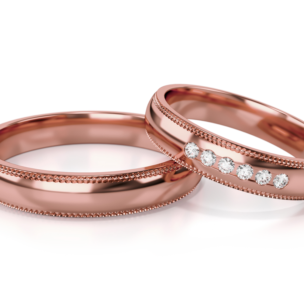 
                  
                    Dviejų spalvų aukso vestuviniai žiedai su deimantais 4 mm pločio, 0.09 ct, 585 praba
                  
                