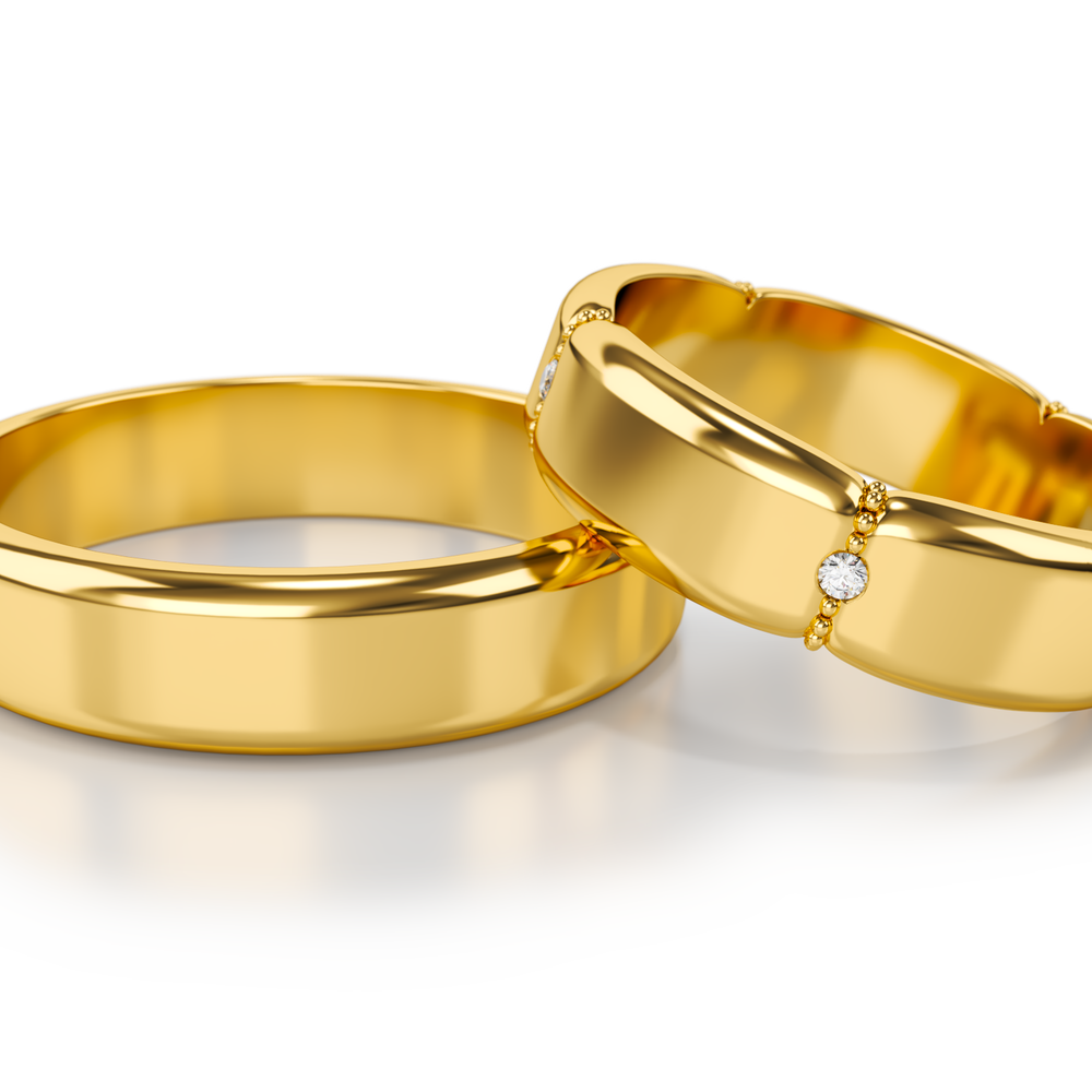 Vestuviniai žiedai – geltonas auksas su deimantais, 5 mm pločio