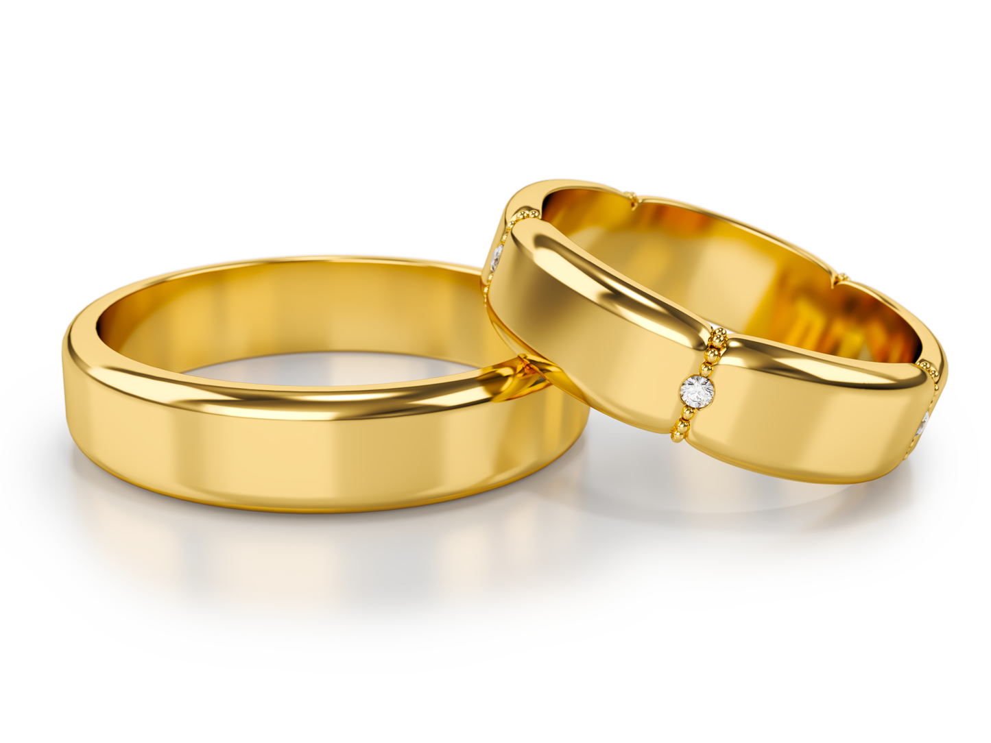 Vestuviniai žiedai – geltonas auksas su deimantais, 5 mm pločio