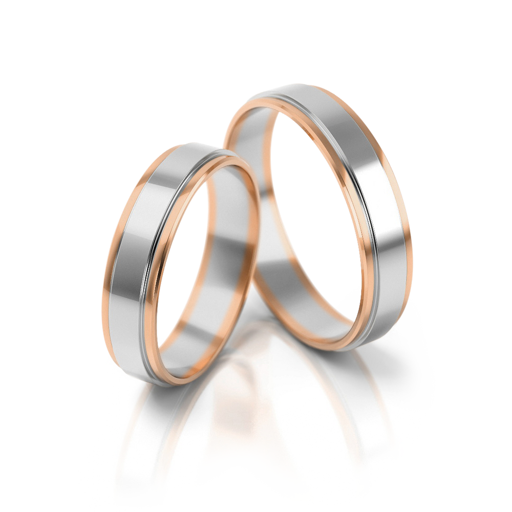 
                  
                    Dviejų spalvų vestuviniai žiedai su baltos ir geltonos aukso juostomis(4.3 mm)
                  
                