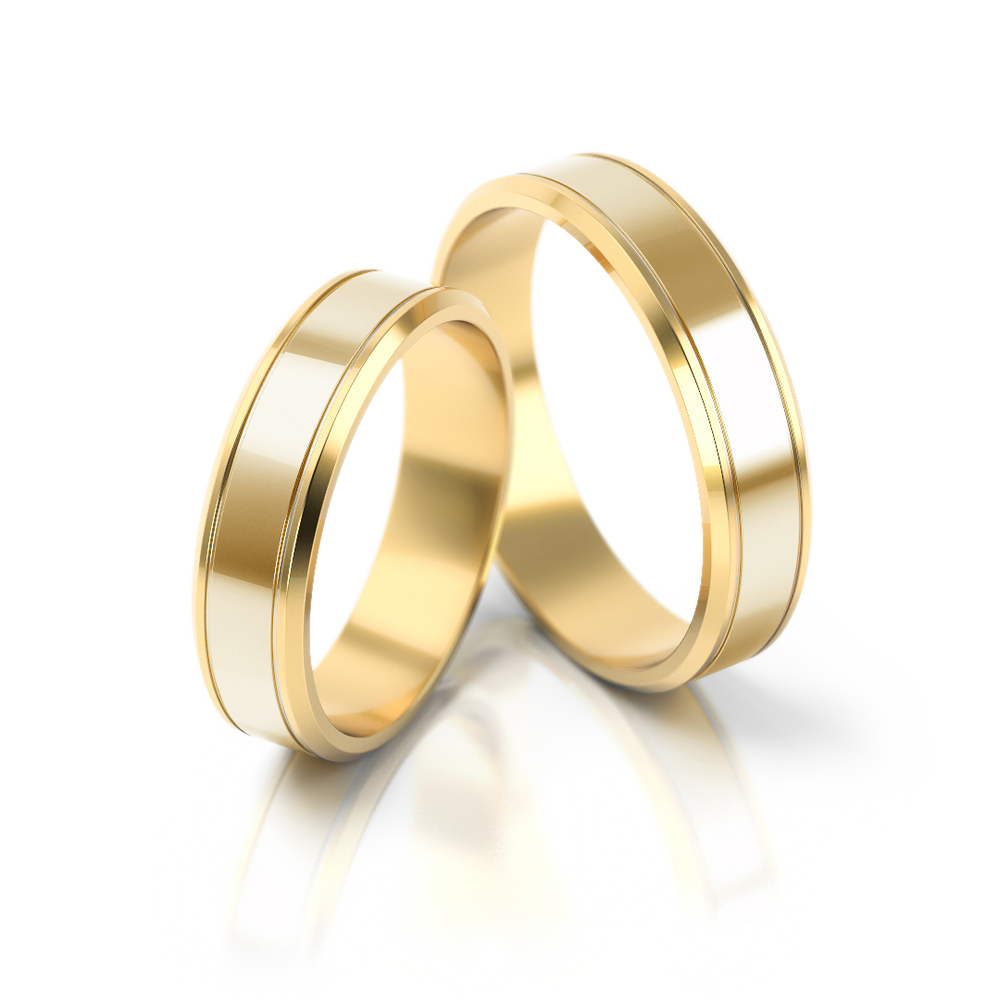 
                  
                    Dviejų spalvų vestuviniai žiedai su balto aukso centru (5 mm)
                  
                