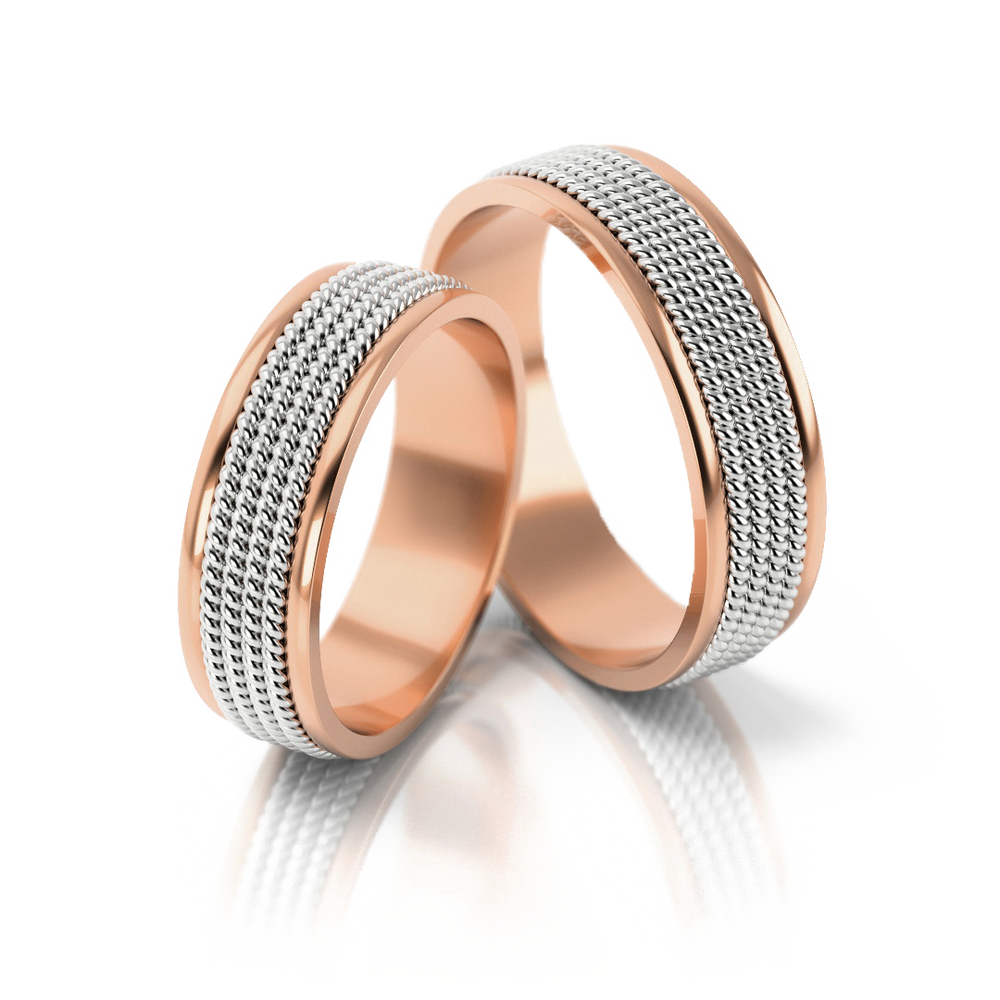 
                  
                    Dviejų spalvų vestuviniai žiedai su tekstūriniu raštu (6 mm)
                  
                