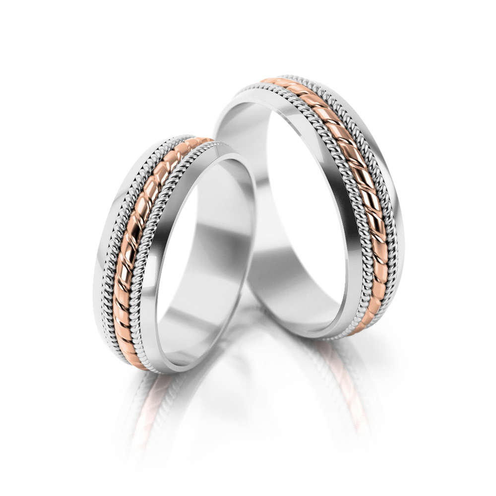 
                  
                    Dviejų spalvų vestuviniai žiedai su pynės raštu (5.5 mm)
                  
                