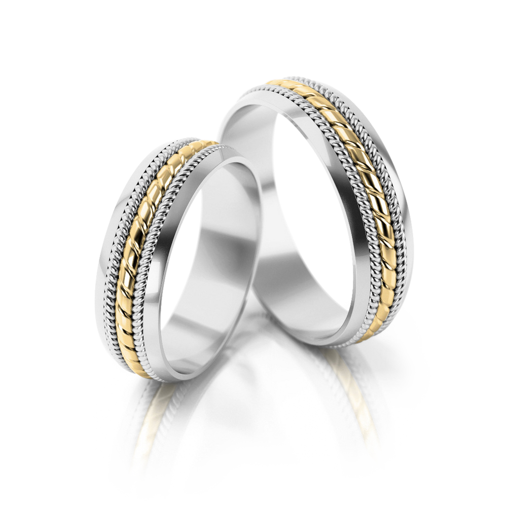 
                  
                    Dviejų spalvų vestuviniai žiedai su pynės raštu (5.5 mm)
                  
                