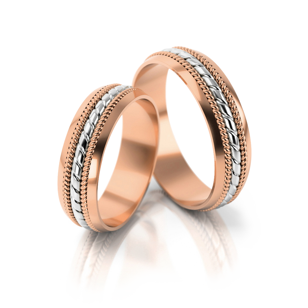 
                  
                    Dviejų spalvų vestuviniai žiedai su pynės raštu (5.5 mm)
                  
                