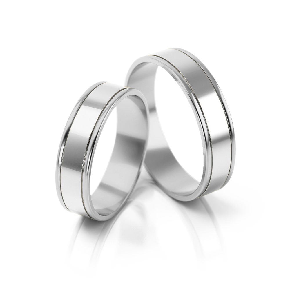 
                  
                    Dviejų spalvų vestuviniai žiedai su baltos juostos akcentu (5 mm)
                  
                