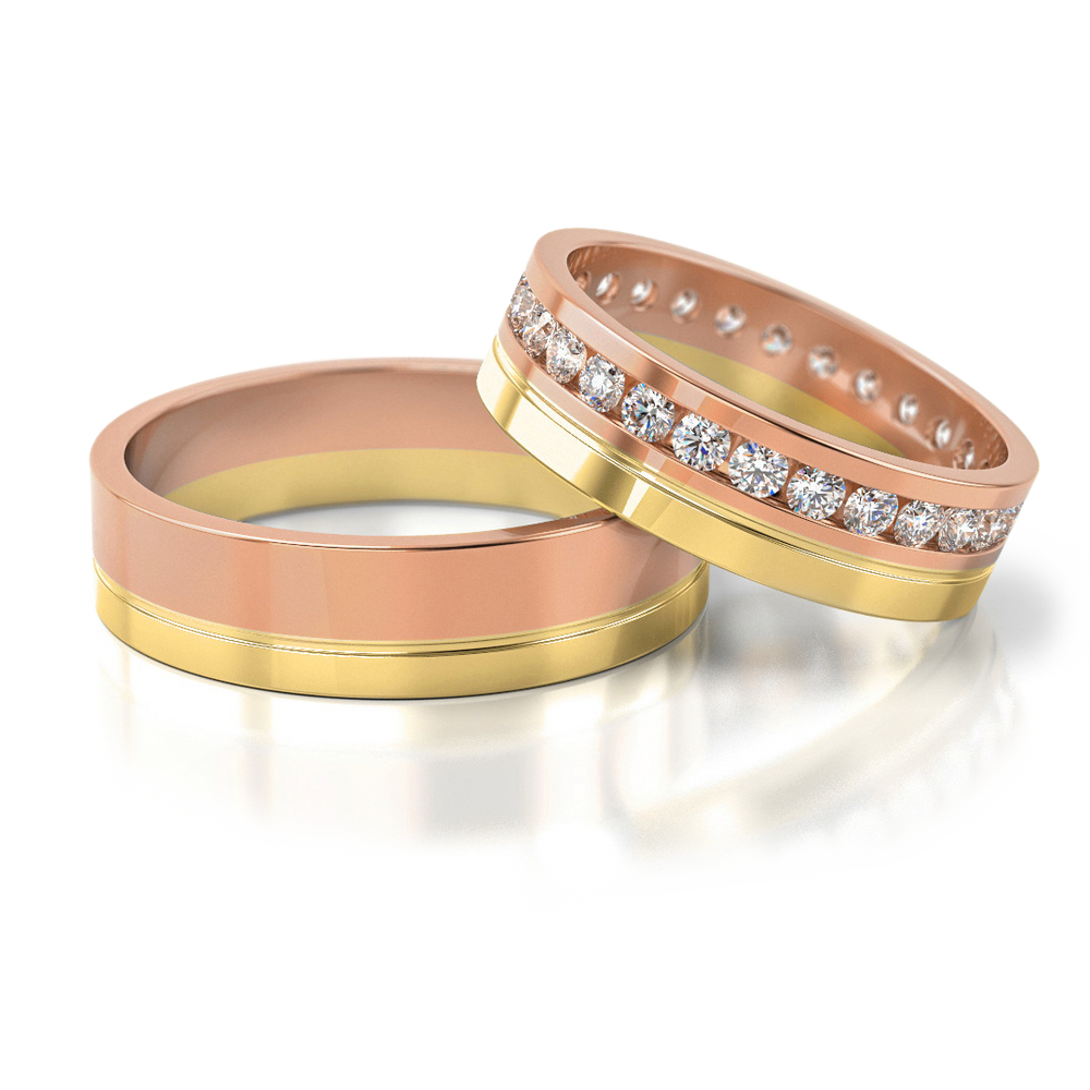 
                  
                    Vestuviniai žiedai geltono ir balto aukso su briliantais, 5.8 mm pločio
                  
                