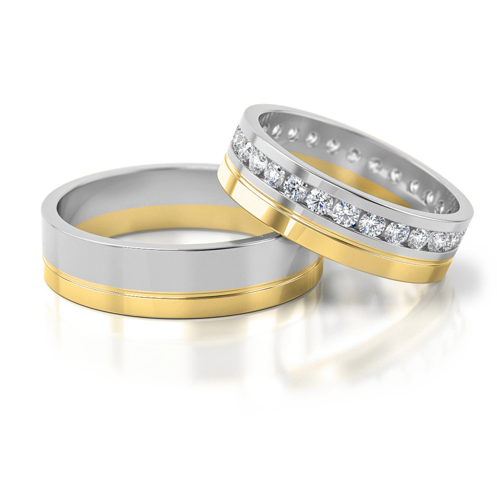 
                  
                    Vestuviniai žiedai geltono ir balto aukso su briliantais, 5.8 mm pločio
                  
                