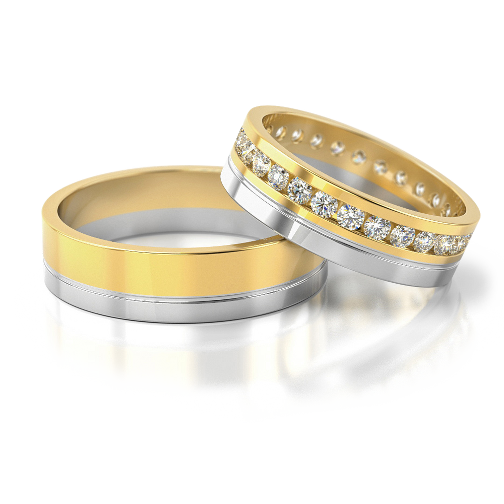 Vestuviniai žiedai geltono ir balto aukso su briliantais, 5.8 mm pločio