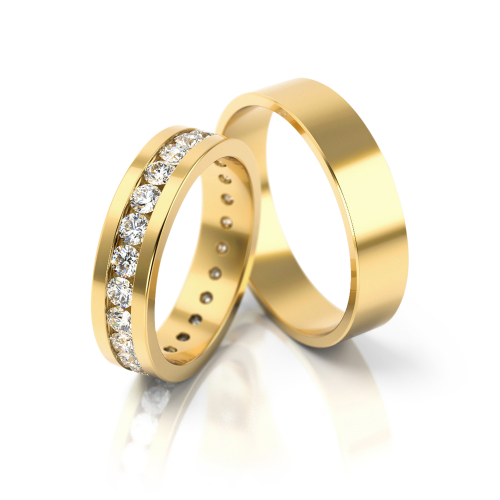 Geltono aukso vestuviniai žiedai su įleista briliantų linija – ADORO