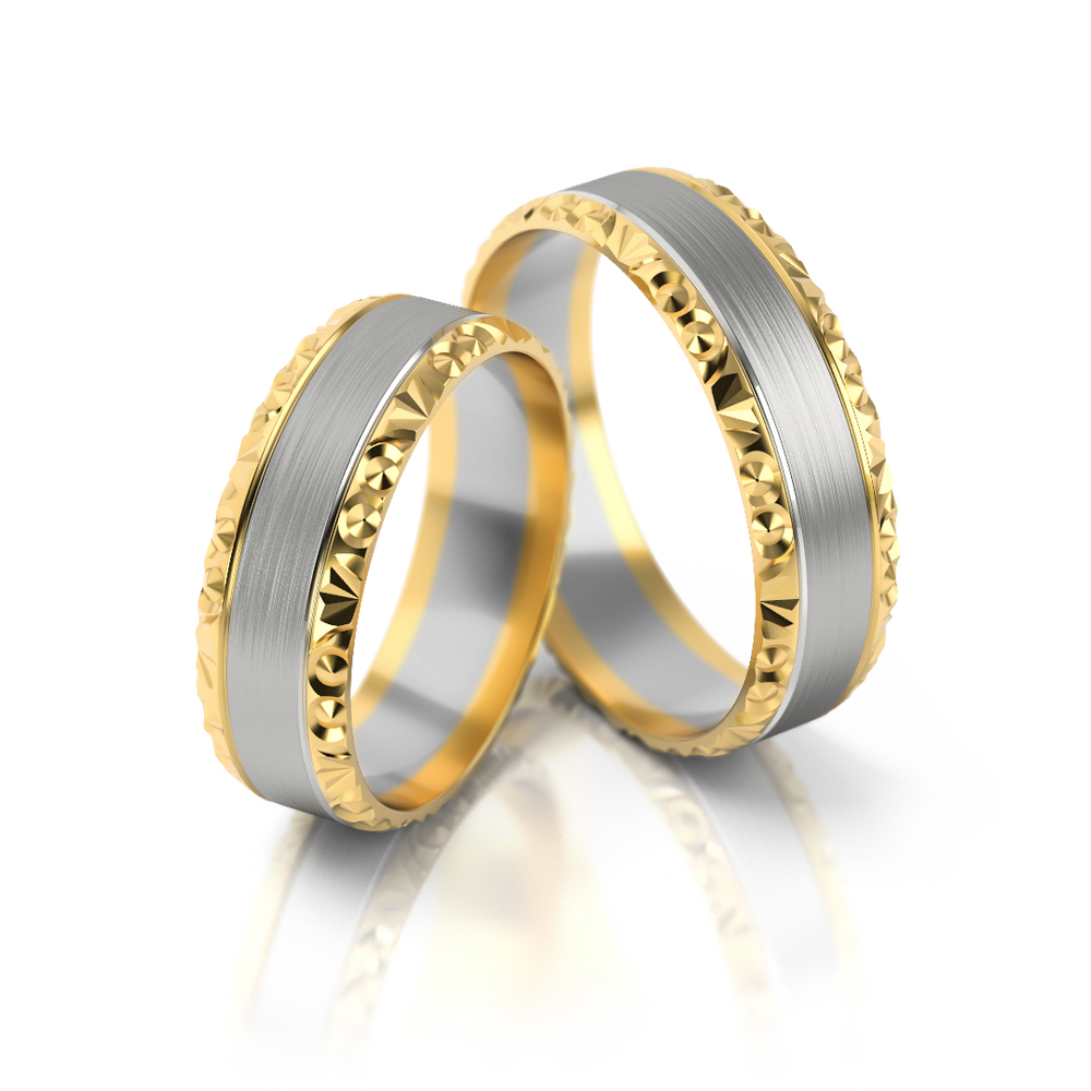 Vestuviniai žiedai geltono ir balto auksas, 6 mm pločio