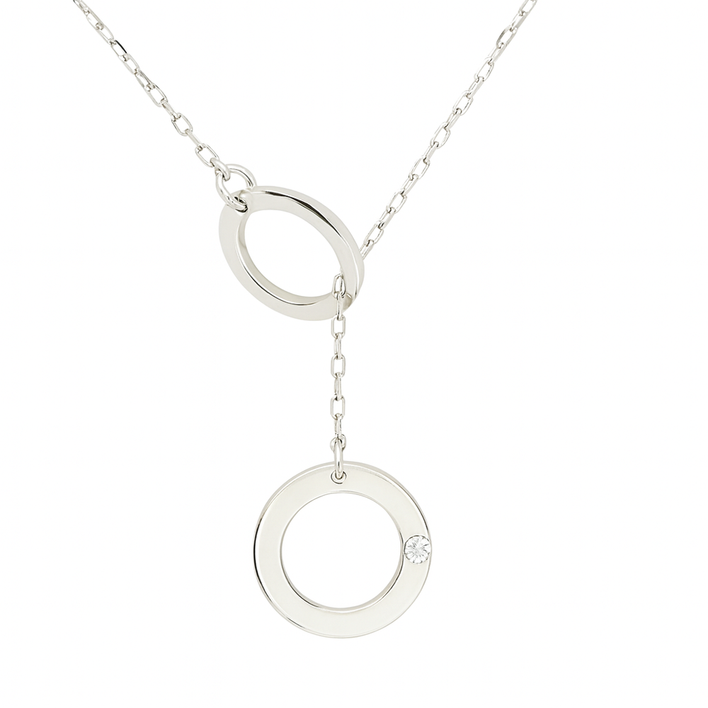 Balto aukso grandinėlė su dviem žiedais ir 0.015 ct deimantu – ADORO juvelyrika