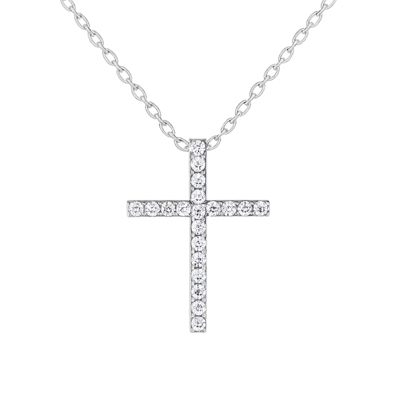 585 prabos balto aukso briliantinis pakabukas kryželis, 1.85 g – ADORO juvelyrika