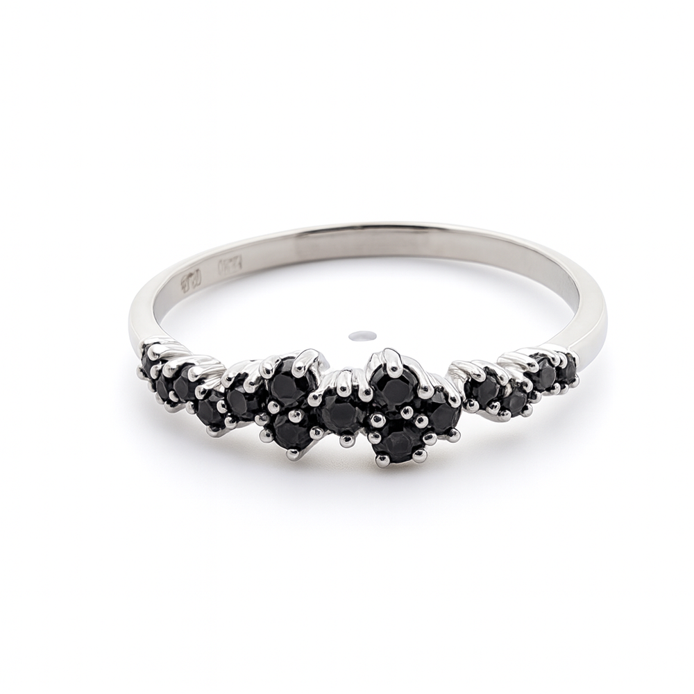 585 prabos žiedas su 0.326 ct juodais deimantais, elegantiškas dizainas – ADORO