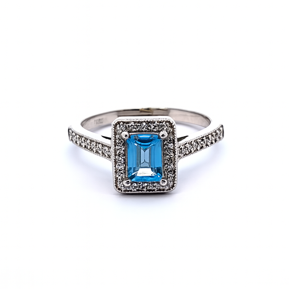 585 prabos baltas auksas su 0.65 ct topazu ir 0.22 ct deimantais – ADORO