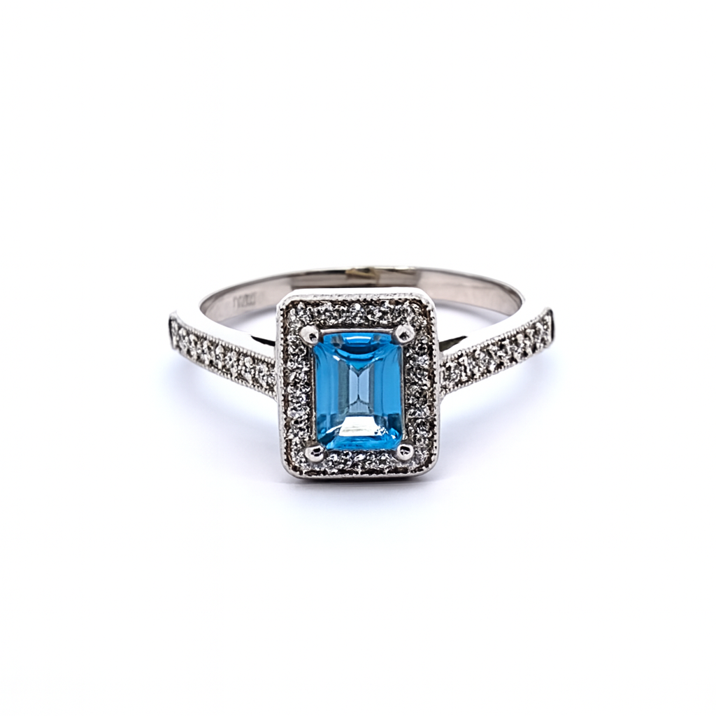 585 prabos baltas auksas su 0.65 ct topazu ir 0.22 ct deimantais – ADORO