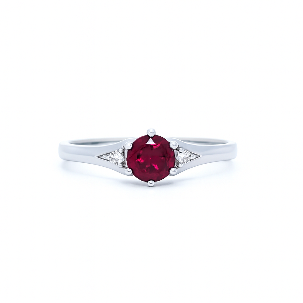 Elegantiškas balto aukso žiedas su rodolitu ir deimantais, 0.60 ct