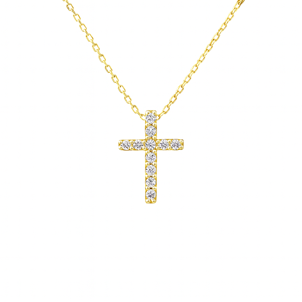 585 prabos aukso kryželio pakabukas su briliantais, 1.36 g – ADORO juvelyrika