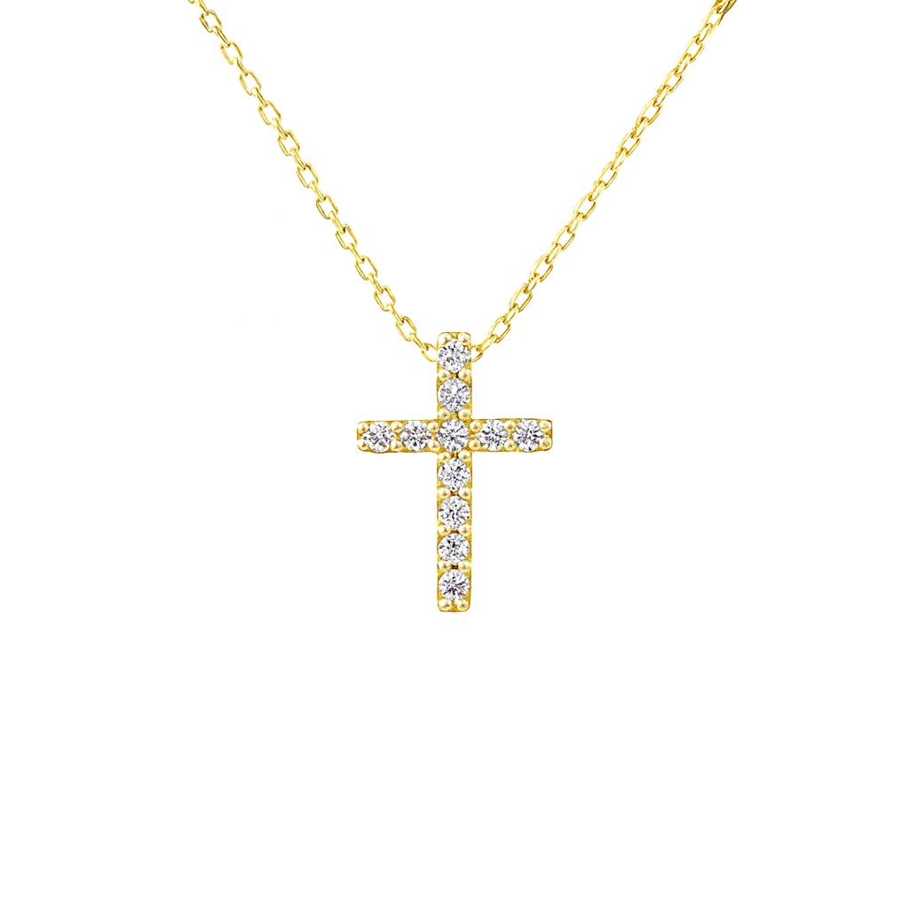 585 prabos aukso kryželio pakabukas su briliantais, 1.36 g – ADORO juvelyrika