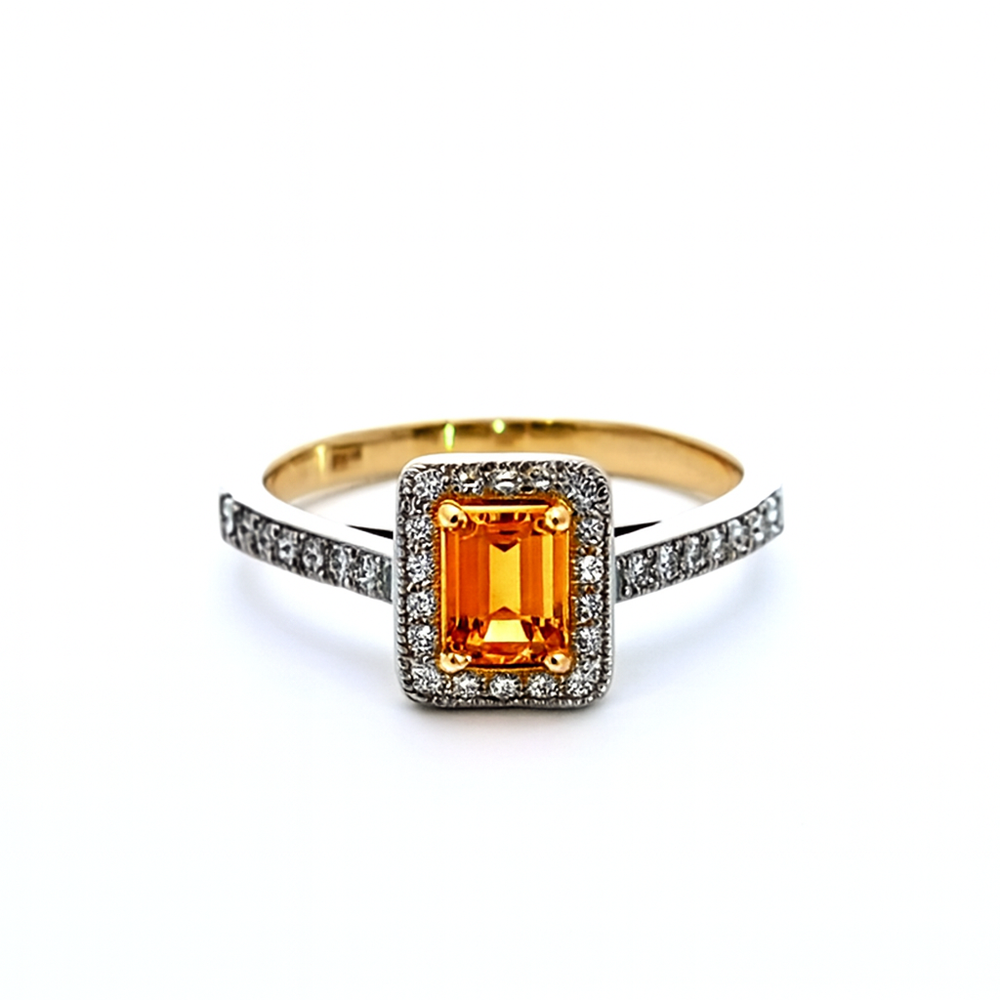 Geltono aukso žiedas su citrinu ir deimantais – ADORO juvelyrika