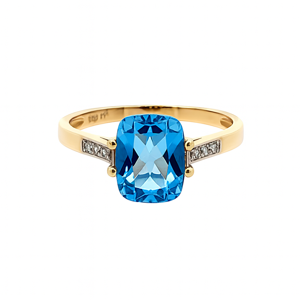 Geltono aukso žiedas su Šveicarišku topazu ir deimantais – ADORO juvelyrika