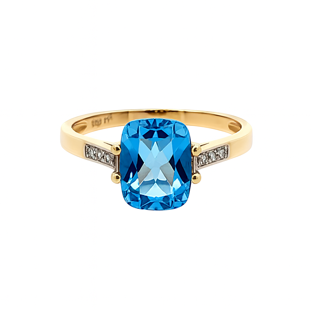 Geltono aukso žiedas su Šveicarišku topazu ir deimantais – ADORO juvelyrika