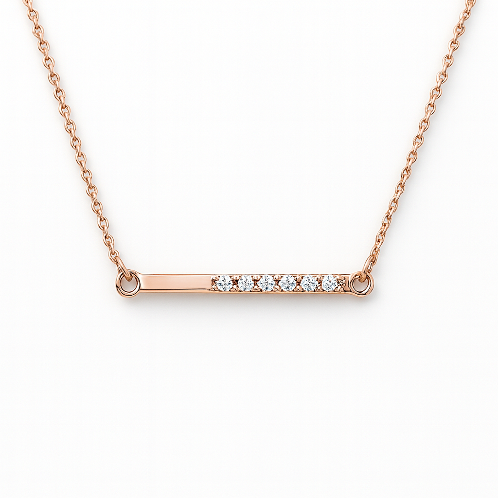 Subtili 585 prabos raudono aukso kaklo grandinėlė su briliantais – ADORO juvelyrika