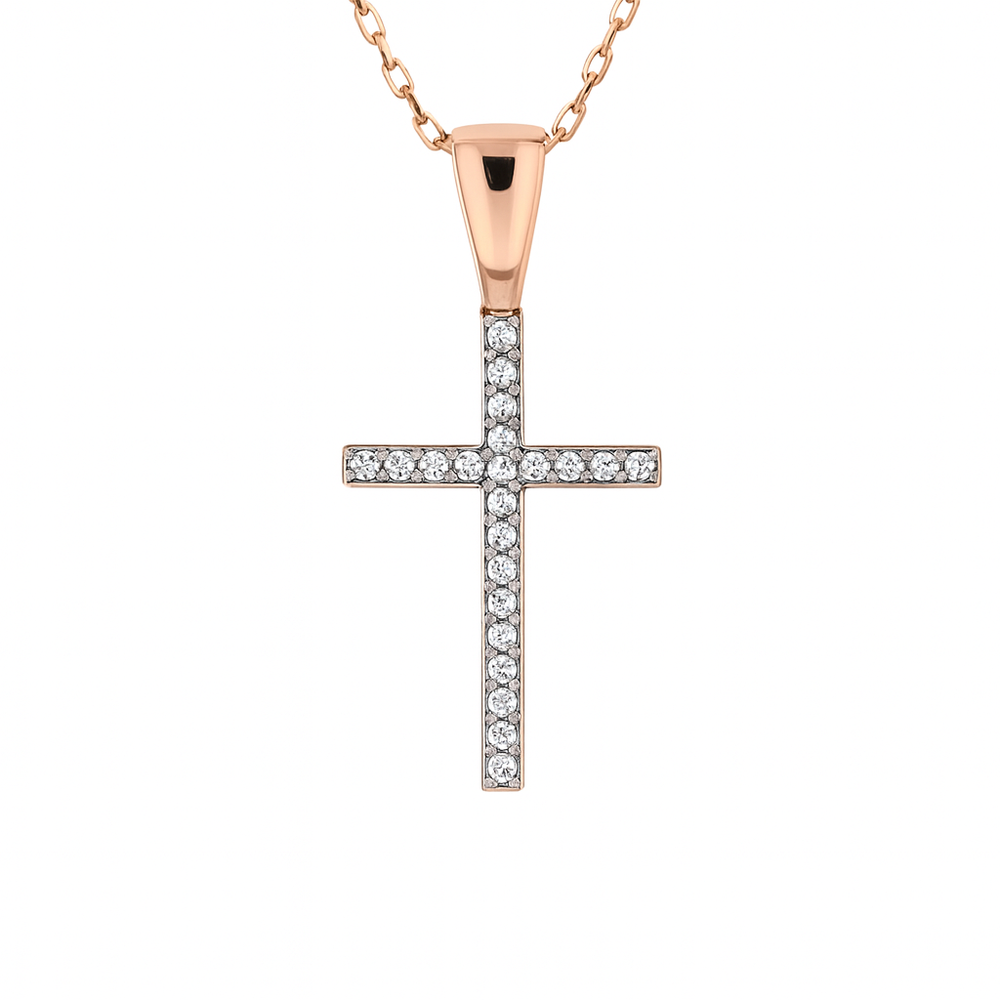 585 prabos raudono aukso kryželis su deimantais, 0.055 ct – ADORO juvelyrika