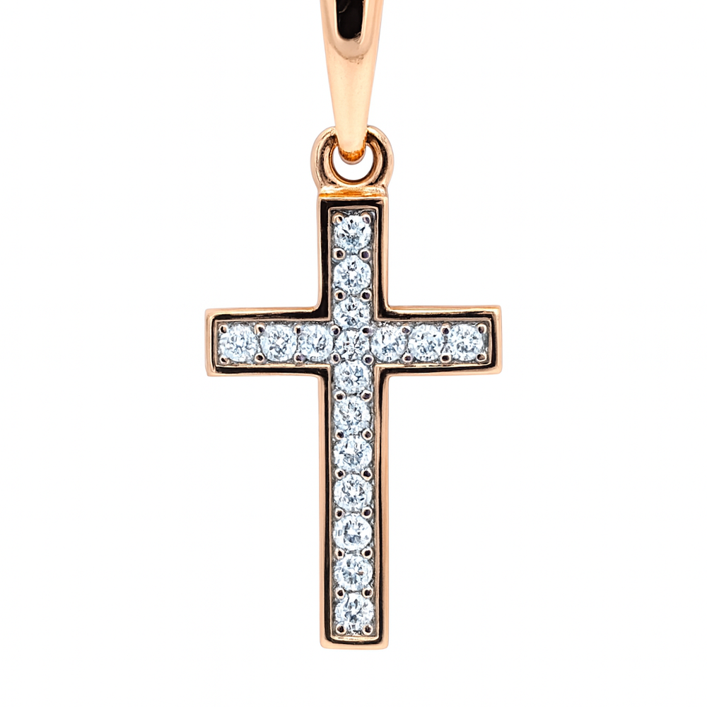 585 prabos raudono aukso kryželis su briliantais, 0.70 g – ADORO juvelyrika