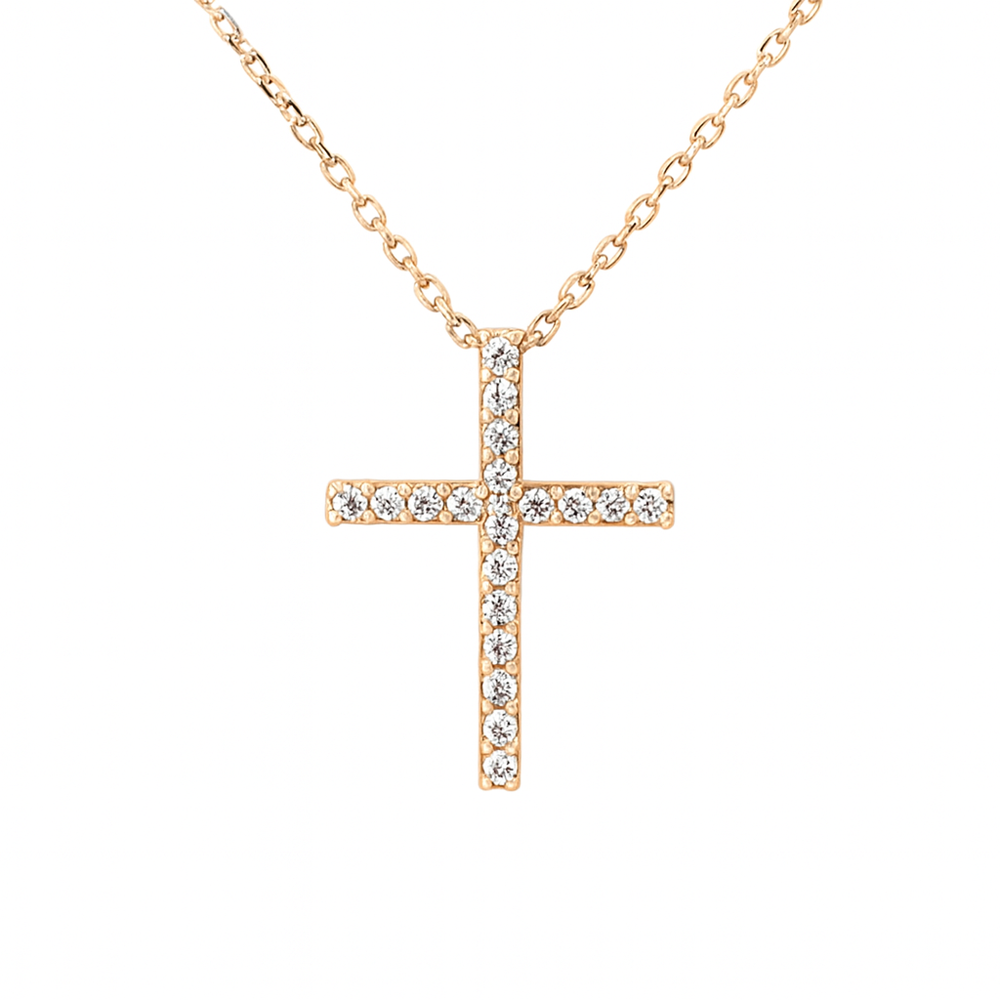 585 prabos aukso kryželio formos pakabukas su briliantais, 1.8 g – ADORO juvelyrika