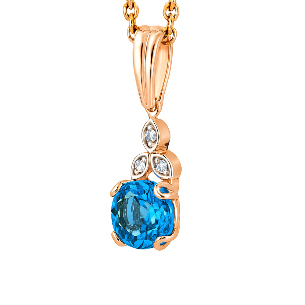 Elegantiškas pakabukas su mėlynu topazu ir 0.012 ct deimantais