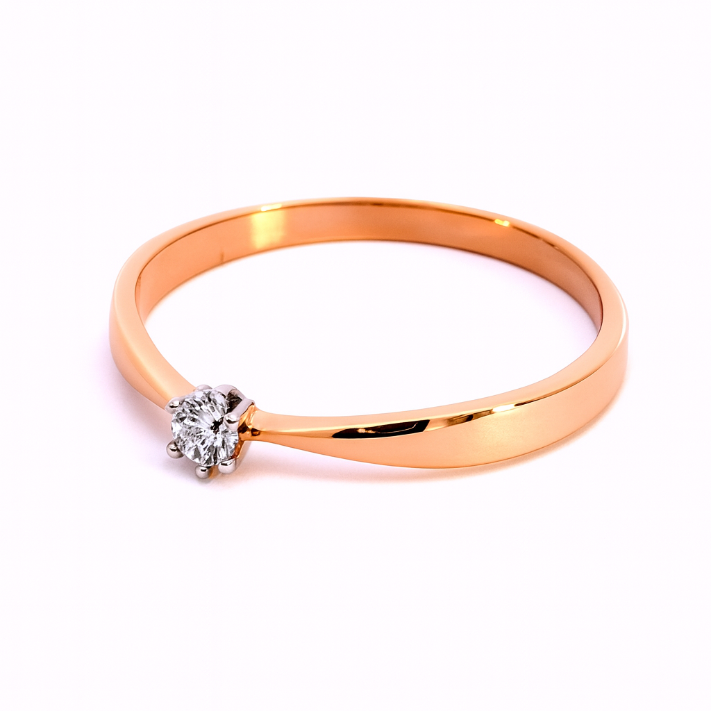 Elegantiškas auksinis žiedas su solitaire briliantu – ADORO juvelyrika