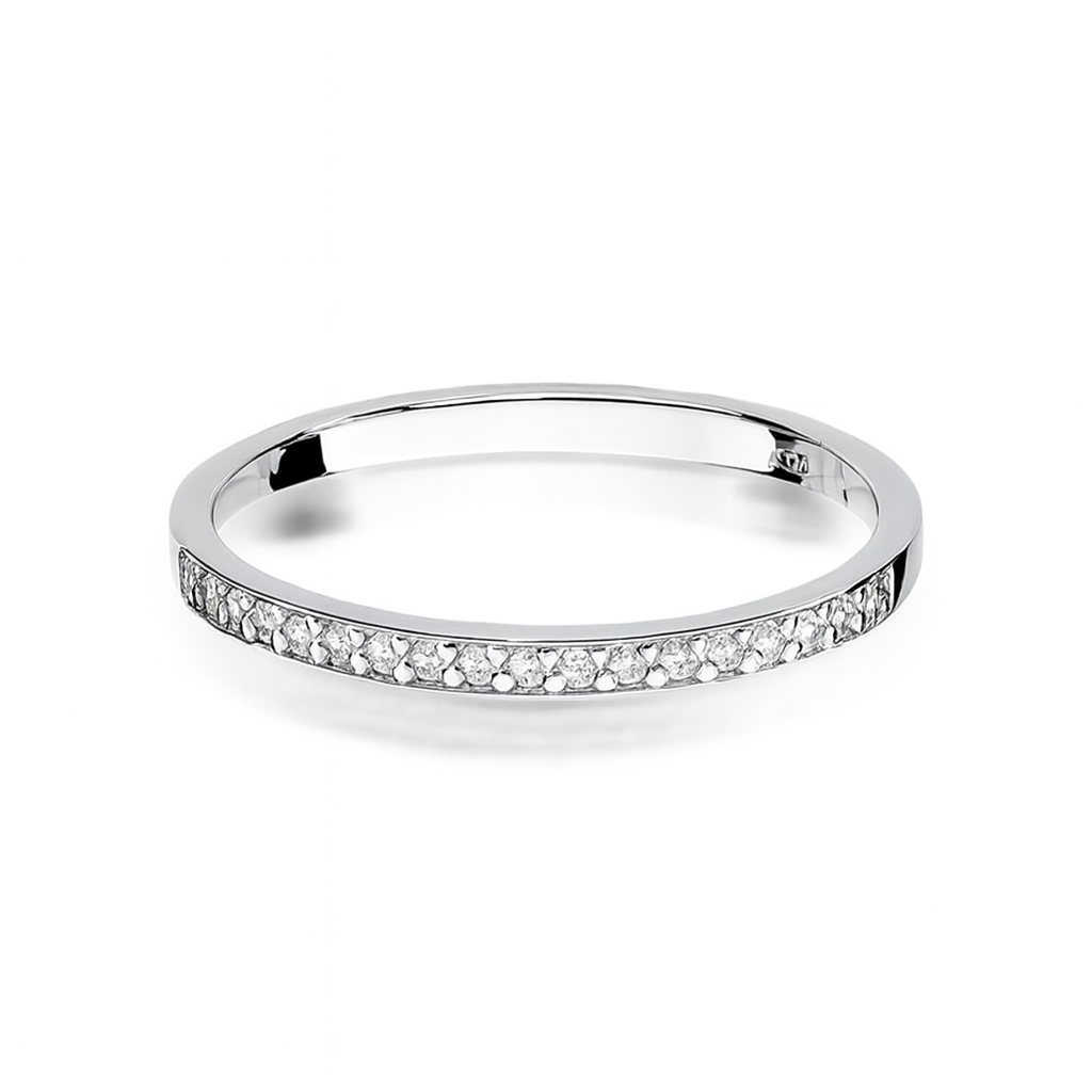 Baltas auksinis žiedas su 17 deimantų, 1.3 g, 0.085 ct