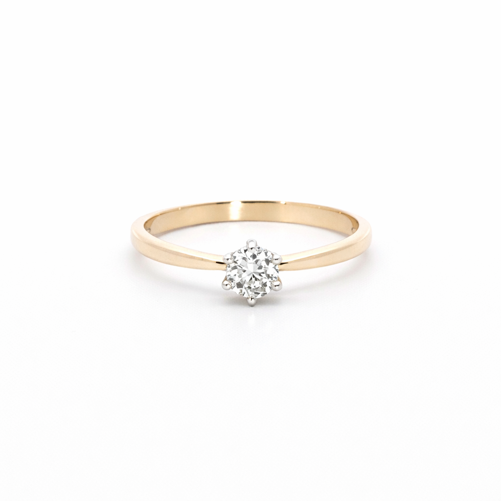 Geltono aukso soliterio tipo žiedas su briliantu 0,20 ct, 585 praba, ADORO juvelyrika