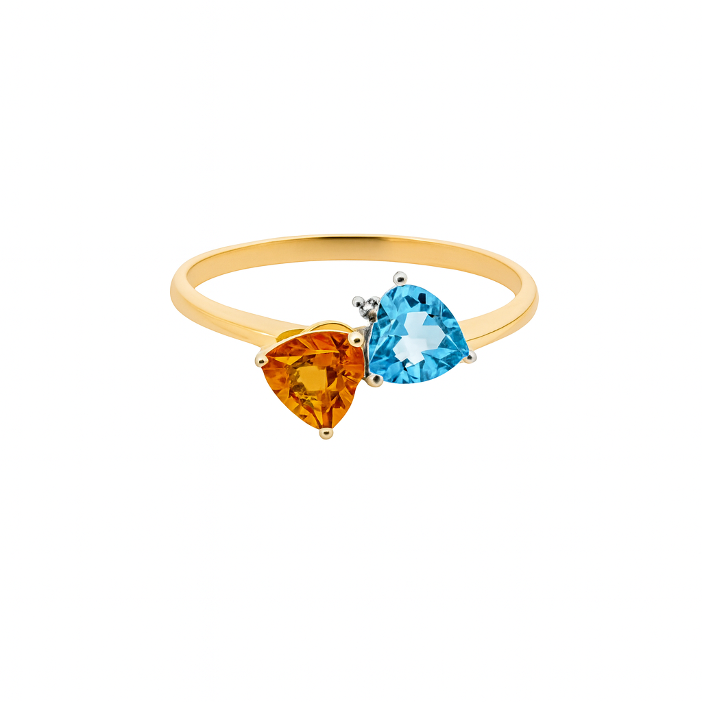 585 geltono aukso dviejų akmenų žiedas su citrinu, topazu ir briliantu – ADORO juvelyrika
