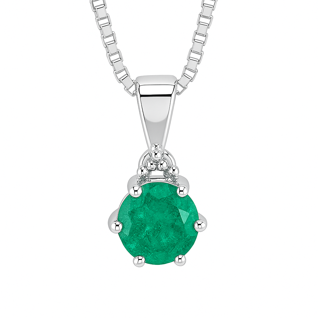 Balto aukso pakabukas su 0.5 ct smaragdu ir briliantu
