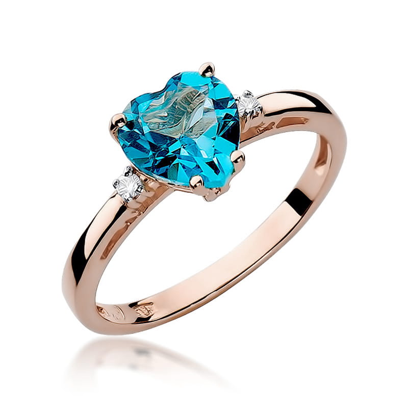 Raudono aukso žiedas su  1.7 ct topazu ir briliantais ŠIRDIS