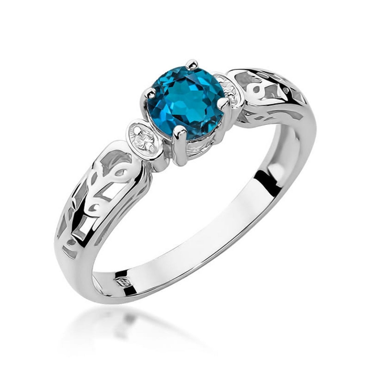 Balto aukso žiedas su 0.5 ct London blue topazais ir briliantais LBT | ADORO juvelyrika