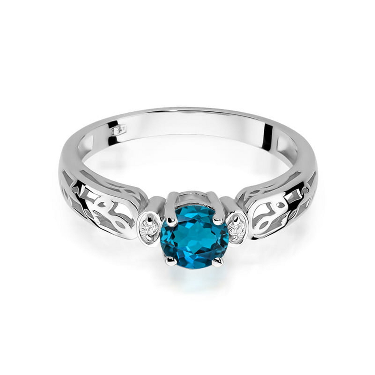 Balto aukso žiedas su 0.5 ct London blue topazais ir briliantais LBT | ADORO juvelyrika