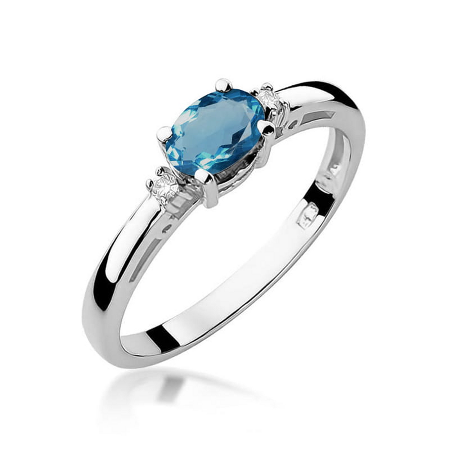Balto aukso žiedas su 0.5 ct London Blue topazu ir briliantais LB | ADORO juvelyrika