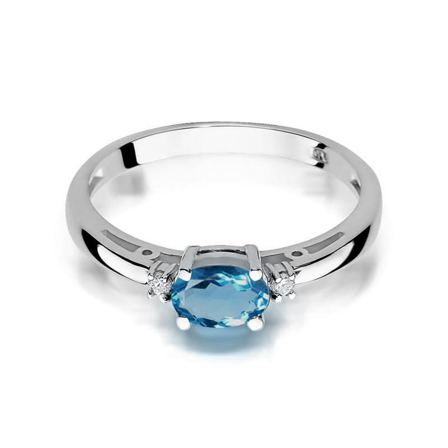 Balto aukso žiedas su 0.5 ct London Blue topazu ir briliantais LB | ADORO juvelyrika