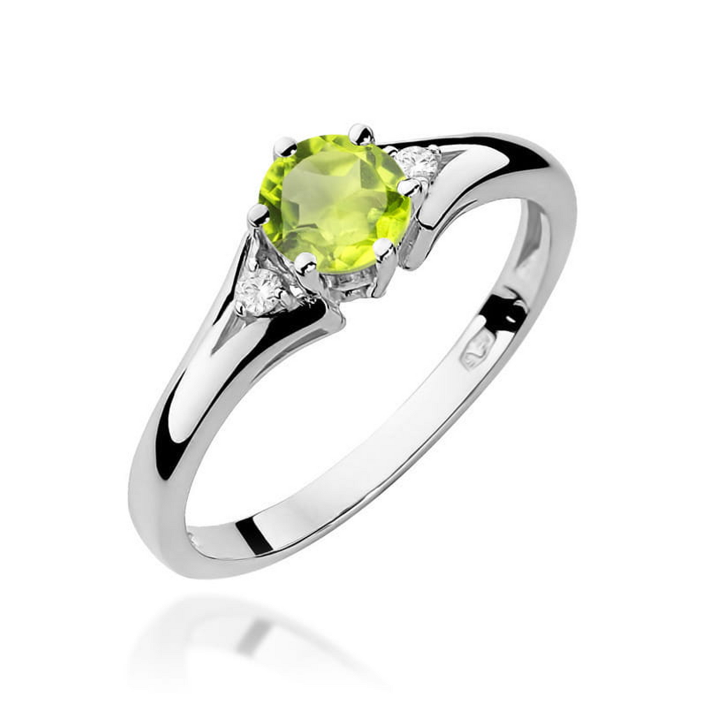 Balto aukso žiedas su 0.6 ct olivinu (peridotu) ir briliantais MG | ADORO juvelyrika